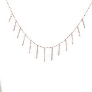 "14.5" Dainty Bar & Bead Dangle Necklace – 14K Rose Gold Plated Sterling Silver"